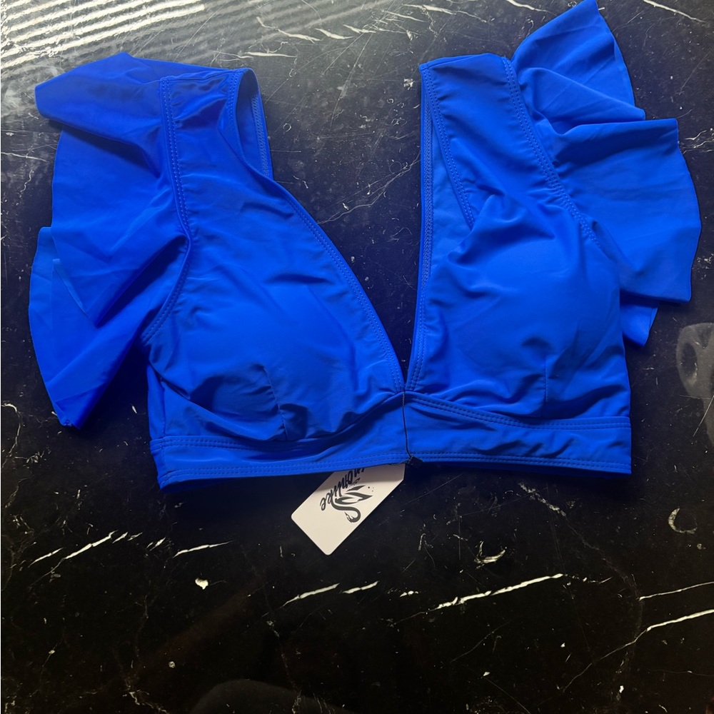 Blue Ruffled Bikini Top - Picture 3 of 9